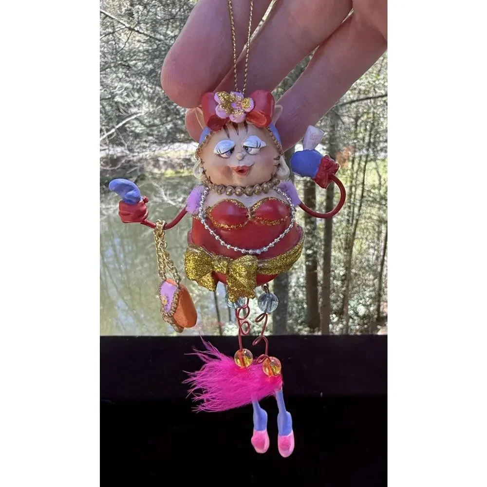 Vintage Katherines Collection Dangle Leg Fancy Cat Christmas Ornament Rare! -K2